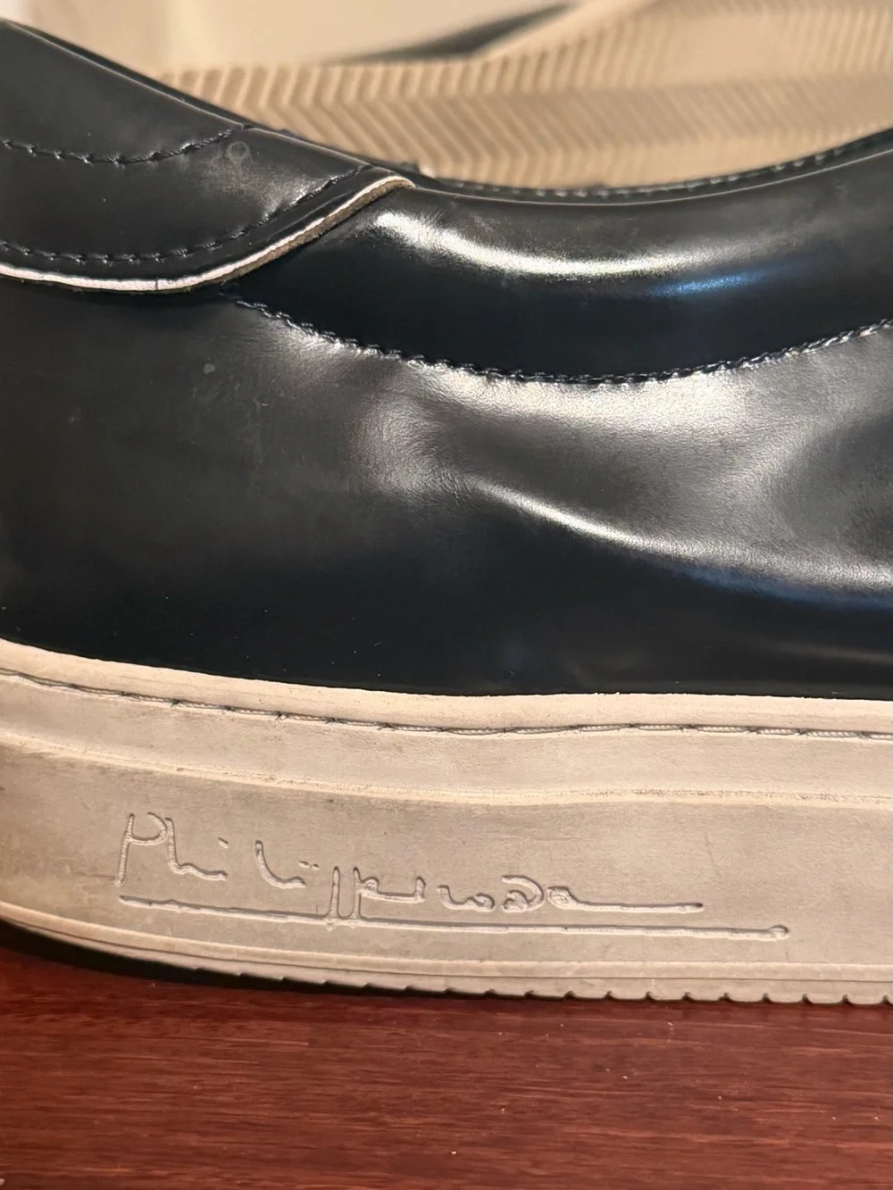 Philippe Model Avenir Black Leather Low-Top Sneakers with White Sole Size 45